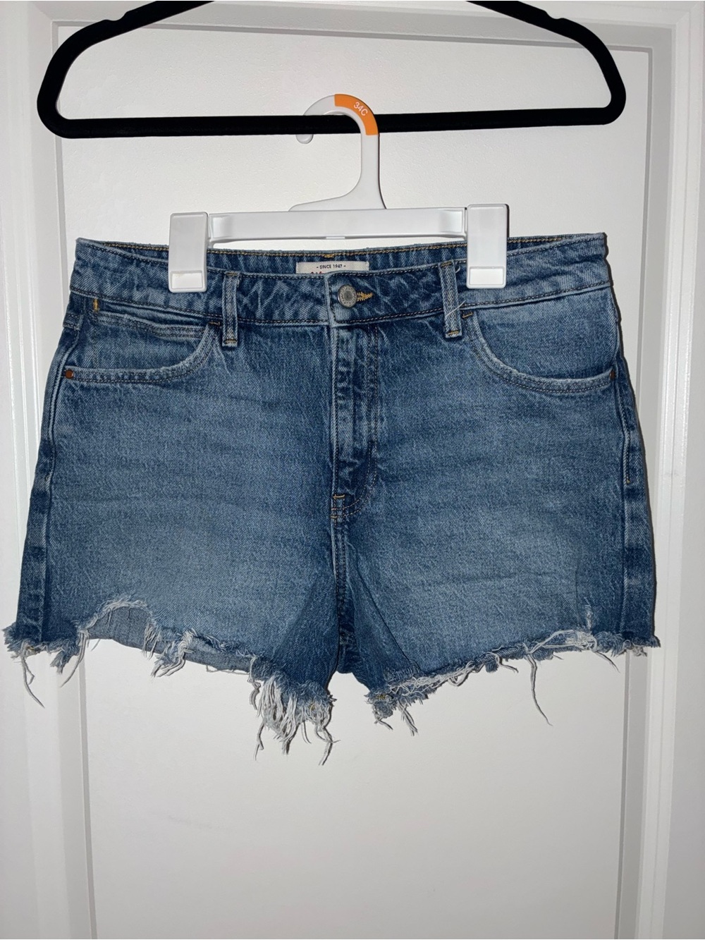 Wrangler Distressed Denim Jean Shorts - Mid Blue
